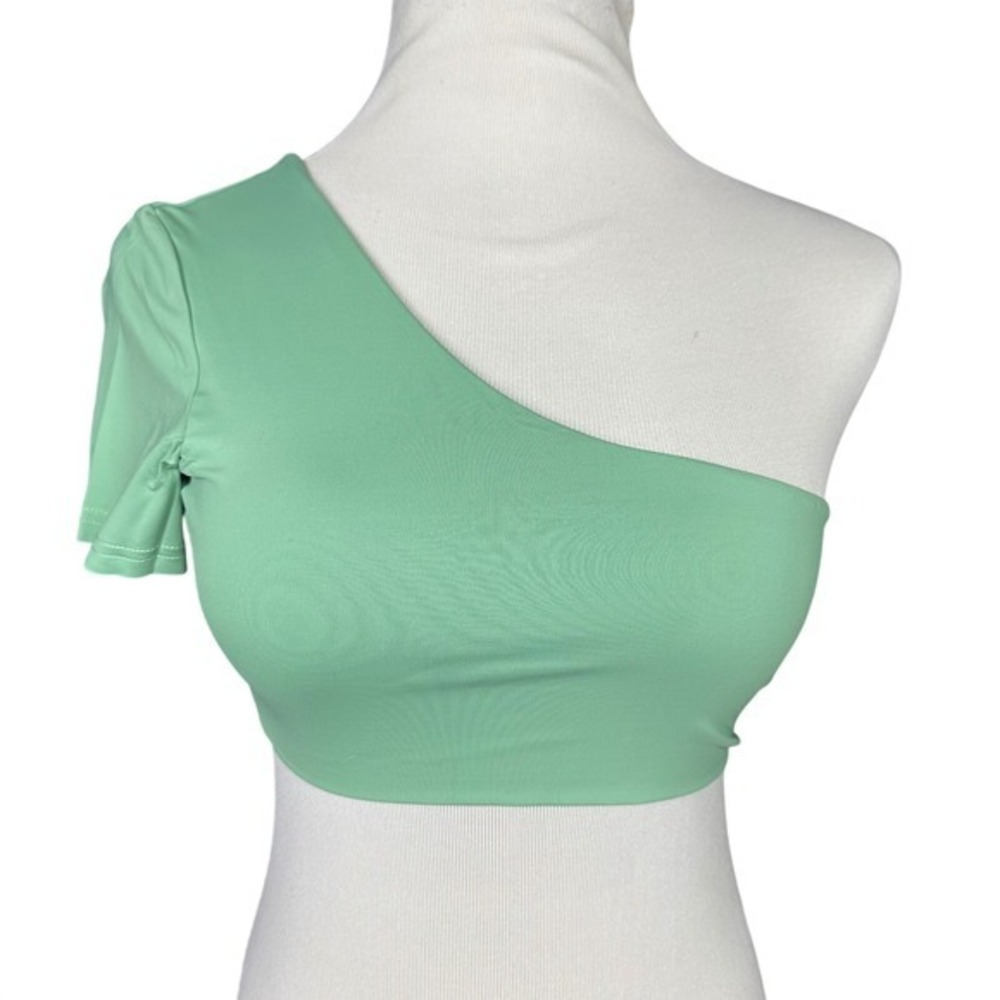 NWT Free People x Toast Swim Women's M‎ One Shoulder Crop Bikini Top Ming Green